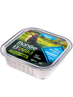 Monge Cat BWild GRAIN FREE беззерновые консервы из анчоусов с овощами для взрослых кошек 100г