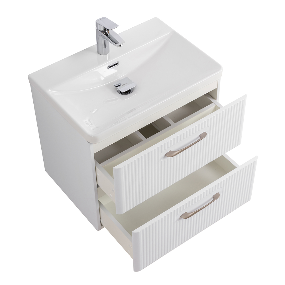 Подвесная тумба с раковиной Belbagno DUE 60 см Белый металлик DUE-600-2C-SO-BM-P + BB-8076-3-60