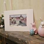 Картина авторская акварельная в паспарту 21х30 см на стену для интерьера "Купчий двор. Звенигород"