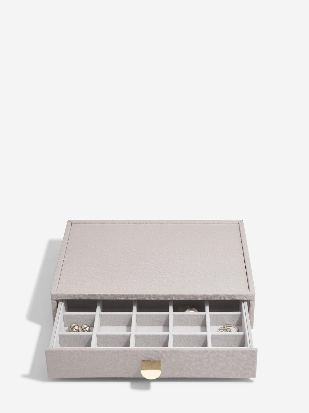Органайзер для украшений и часов со стеклянной крышкой Stackers Classic Jewellery Box, 4 секции - White Pebble (White Pebble / серый / White Pebble / 500)