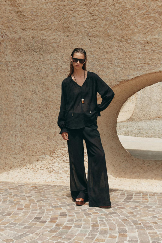 ZARA ПОЛУПРОЗРАЧНАЯ БЛУЗА, ЧЕРНЫЙ