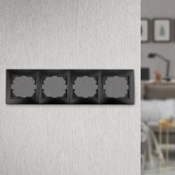 Рамка для розеток и выключателей Intro Plano 1-504-05 на 4 поста горизонтальная, СУ, антрацит