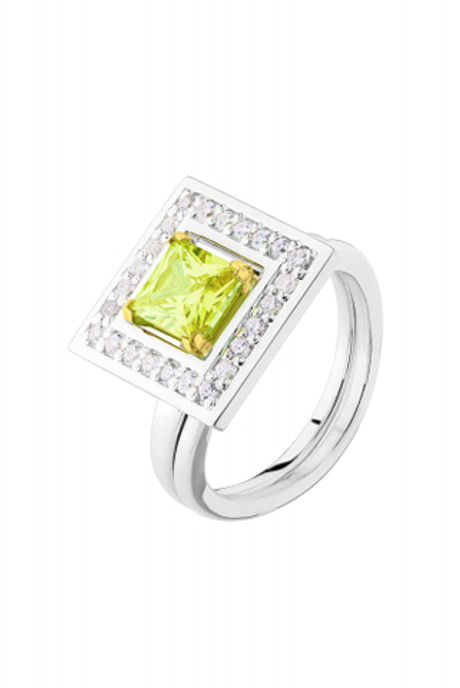 Кольцо сборное из серебра со вставками из зелёного и бесцветных фианитов