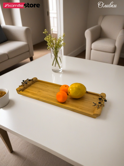 Поднос бамбуковый "Оливки" 48,5х17х4,5 см. прямоугольный