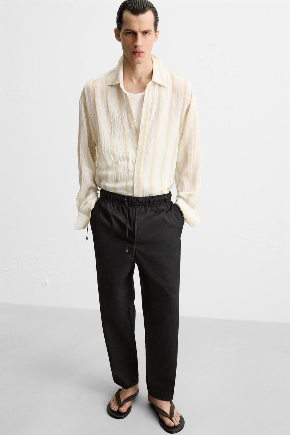 Брюки relaxed fit из хлопка и льна