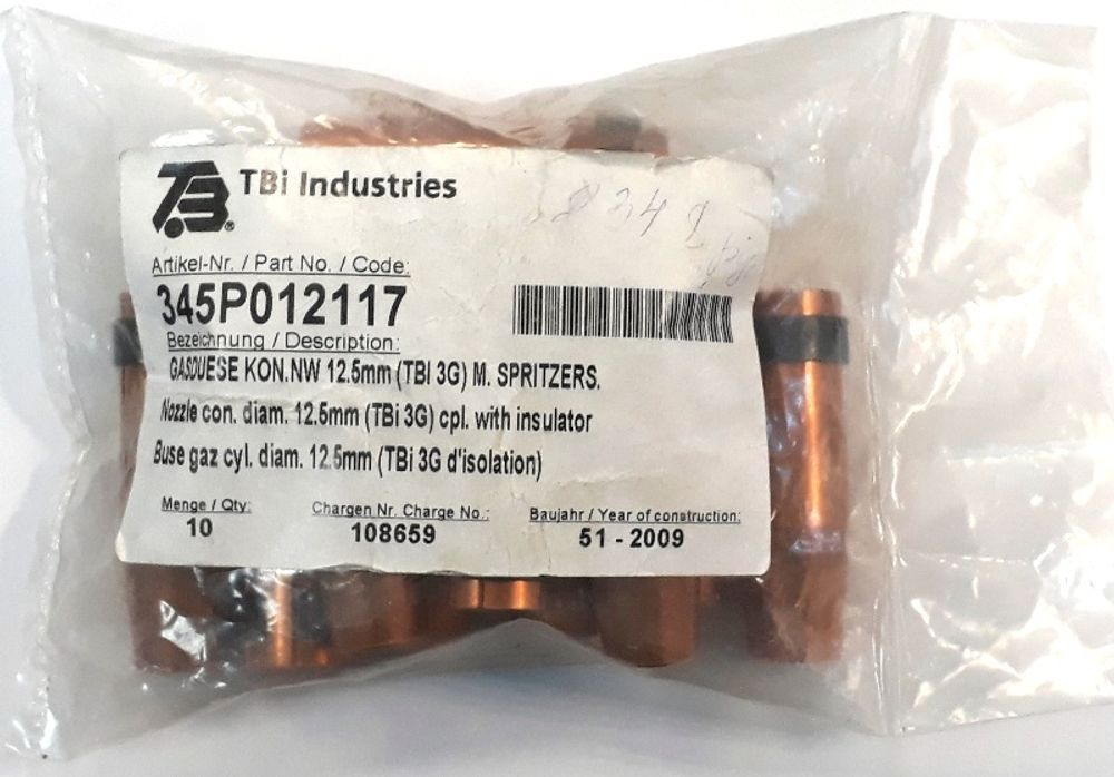 345P012117 345Р012117 Сопло газовое коническое Ø 12,5 мм., для сварочных горелок полуавтоматической сварки MIG/MAG (TBi 3G);