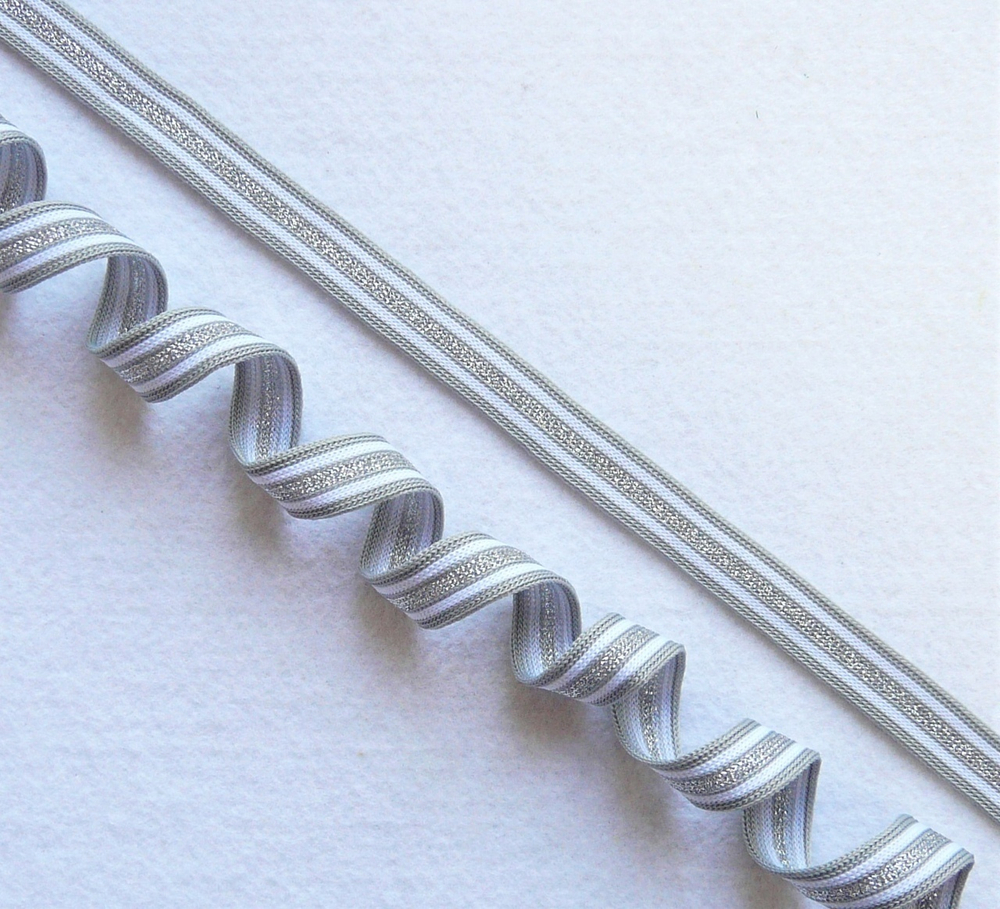 Лампасная лента (трикотажный, люрекс, 1,5 см). Серый/белый/серебро, ВО