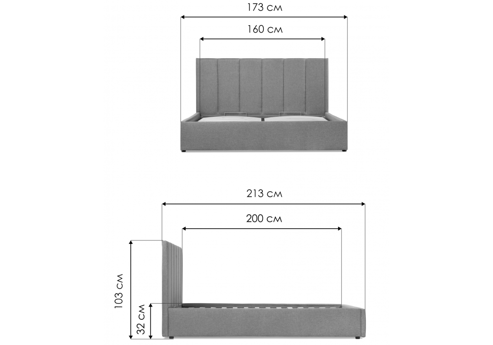 Кровать двуспальная Афродита-3 160 х 200 см с ПМ рогожка серая