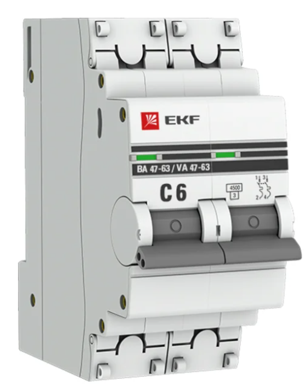 Выключатель автоматический модульный 2П 6А  4.5кА BA 47-63 PROxima EKF mcb4763-2-06C-pro