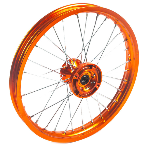 Обод передний 17" (1,60-R17 d=15mm) CNC ступица, алюминий/оранжевый X-TECH