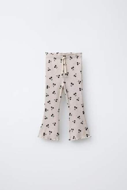 ZARA МЯГКИЕ РАСКЛЕШЕННЫЕ БРЮКИ С ПРИНТОМ, ПЕСОЧНЫЙ МЕЛАНЖ