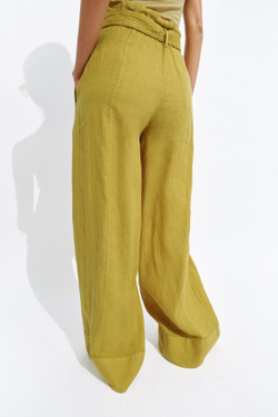 ZARA БРЮКИ ИЗ 100% ЛЬНА — ZW COLLECTION, ГОРЧИЧНЫЙ