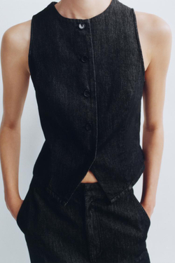 ZARA ДЖИНСОВЫЙ ЖИЛЕТ TRF, АНТРАЦИТОВО-СЕРЫЙ