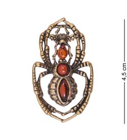 AM-4150 Брошь «Паук Добыча» (латунь, янтарь)