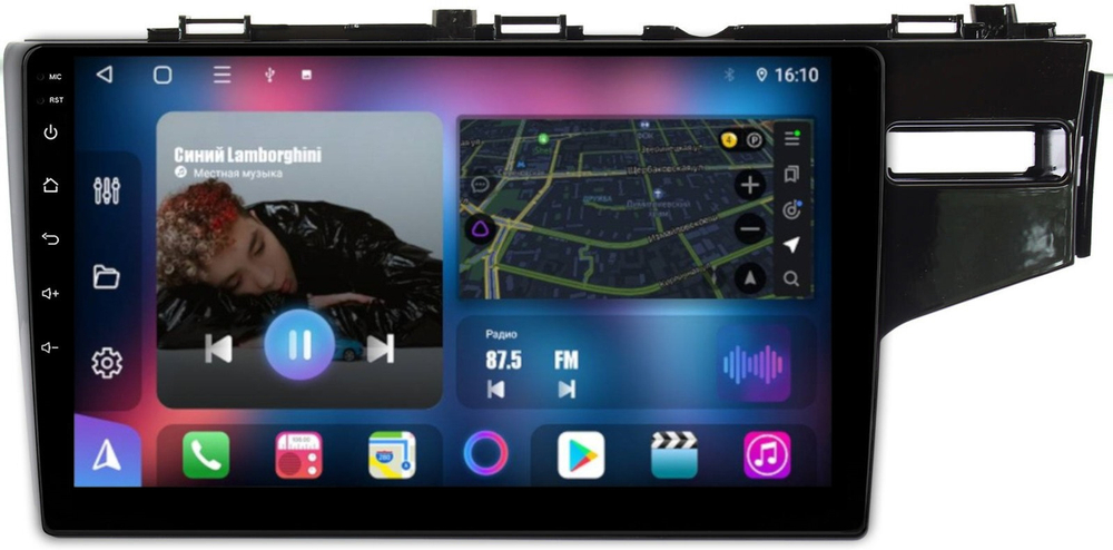 Магнитола для Honda Fit 3 2013-2020 (рамка под 10", без штатной камеры ЗВ) - FarCar 9519-10AM монитор 10" QLED на Android 13, 8 ядер (TS18), CarPlay, 4G SIM-слот