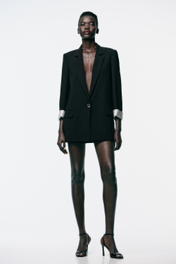 ZARA БЛЕЙЗЕР С МАНЖЕТАМИ С ПРИНТОМ, ЧЕРНЫЙ