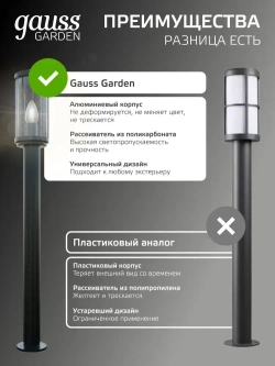 Светильник уличный напольный столб под лампу Е27, 105*800мм IP54 Gauss Vega