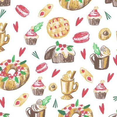 Бесшовный паттерн с рождественской едой восковыми мелками