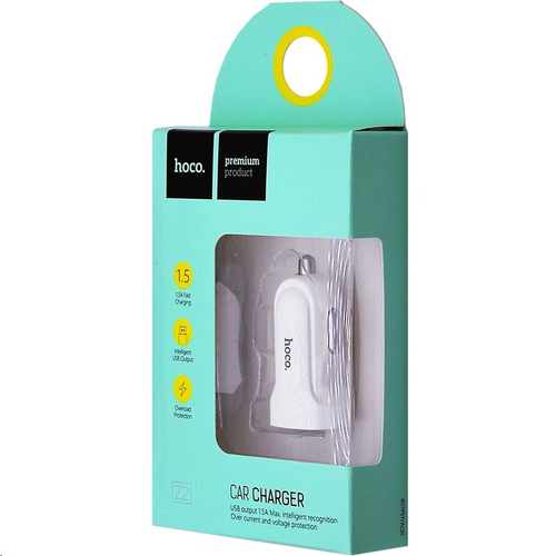 Зарядное устр-во в прикур. 1 USB 1.5A белый (HOCO.)