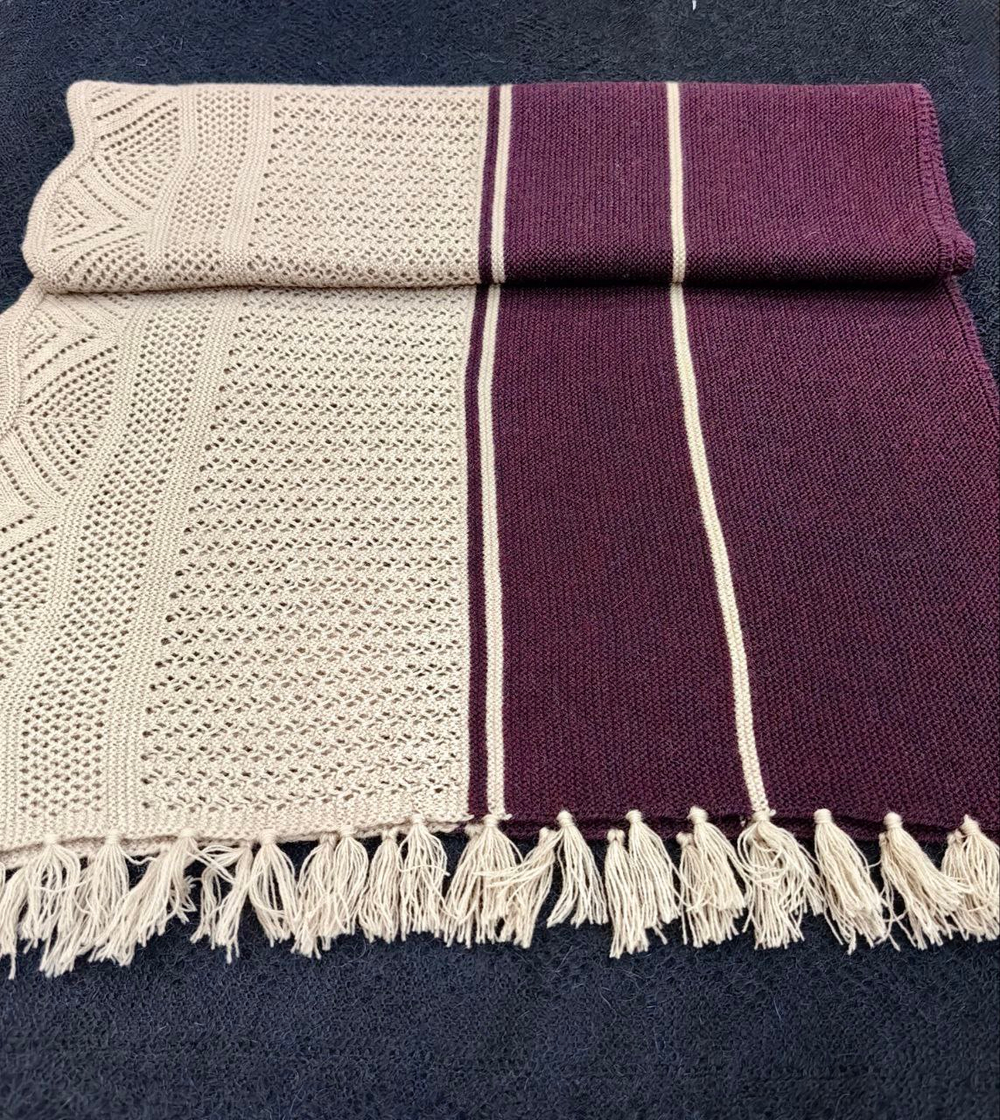 Палантин шерстяной ПШ18050-08/21 бежевый/сливовый