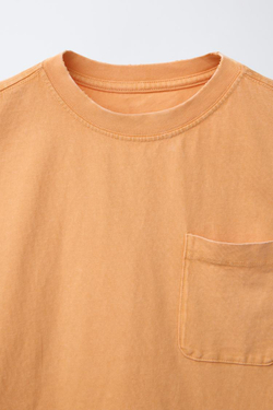 ZARA ФУТБОЛКА С КАРМАНОМ И ЭФФЕКТОМ ПОТЕРТОСТИ, ОРАНЖЕВЫЙ