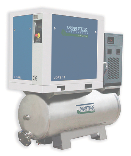 Безмасляный винтовой компрессор с ресивером и осушителем Vortex VOFS TD 11кВт