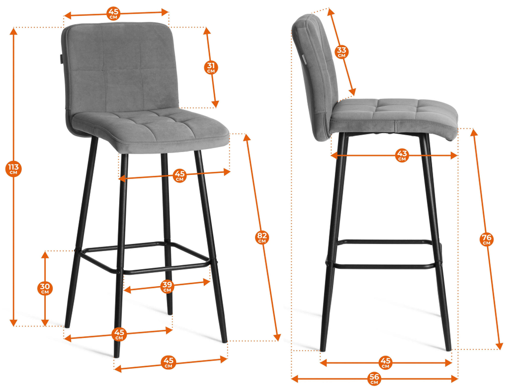 Полубарный стул  Bari/Бари велюр, бежевый, 7, 42х55х99 см