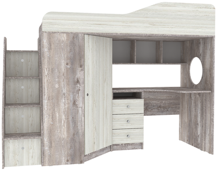 Кровать-чердак КарИВи Кадет 1 с универсальной лестницей Бетон Винтерберг