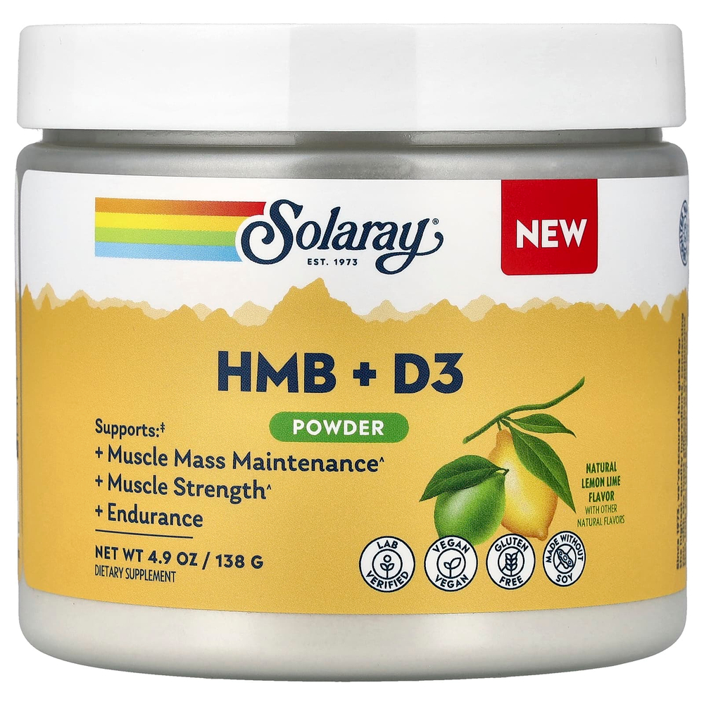 Solaray, HMB и D3 в порошке, натуральный вкус лимона и лайма, 138 г (4,9 унции)