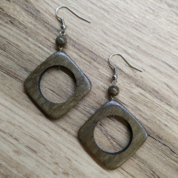 Серьги Ромб, дерево, цвет темно-коричневый