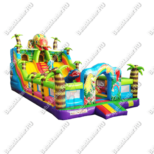 Коммерческий надувной батут "Хамелеон и динозавры" 14*7*6 м