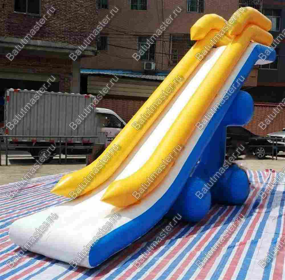Надувная прямая водная горка для вышки (опоры) «Солнечный залив», 12*2*8 м