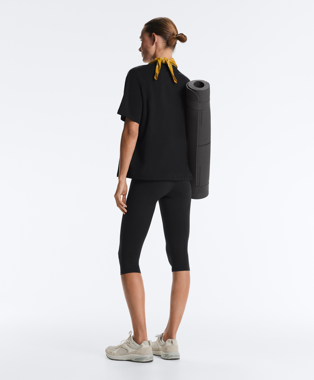 Oysho Boxy футболка с короткими рукавами из смесового хлопка, черный