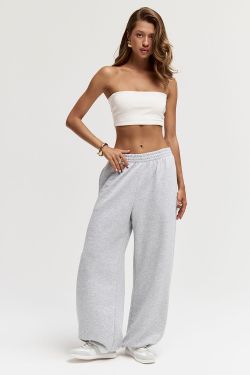 Широкие джоггеры без начеса цвета серый меланж