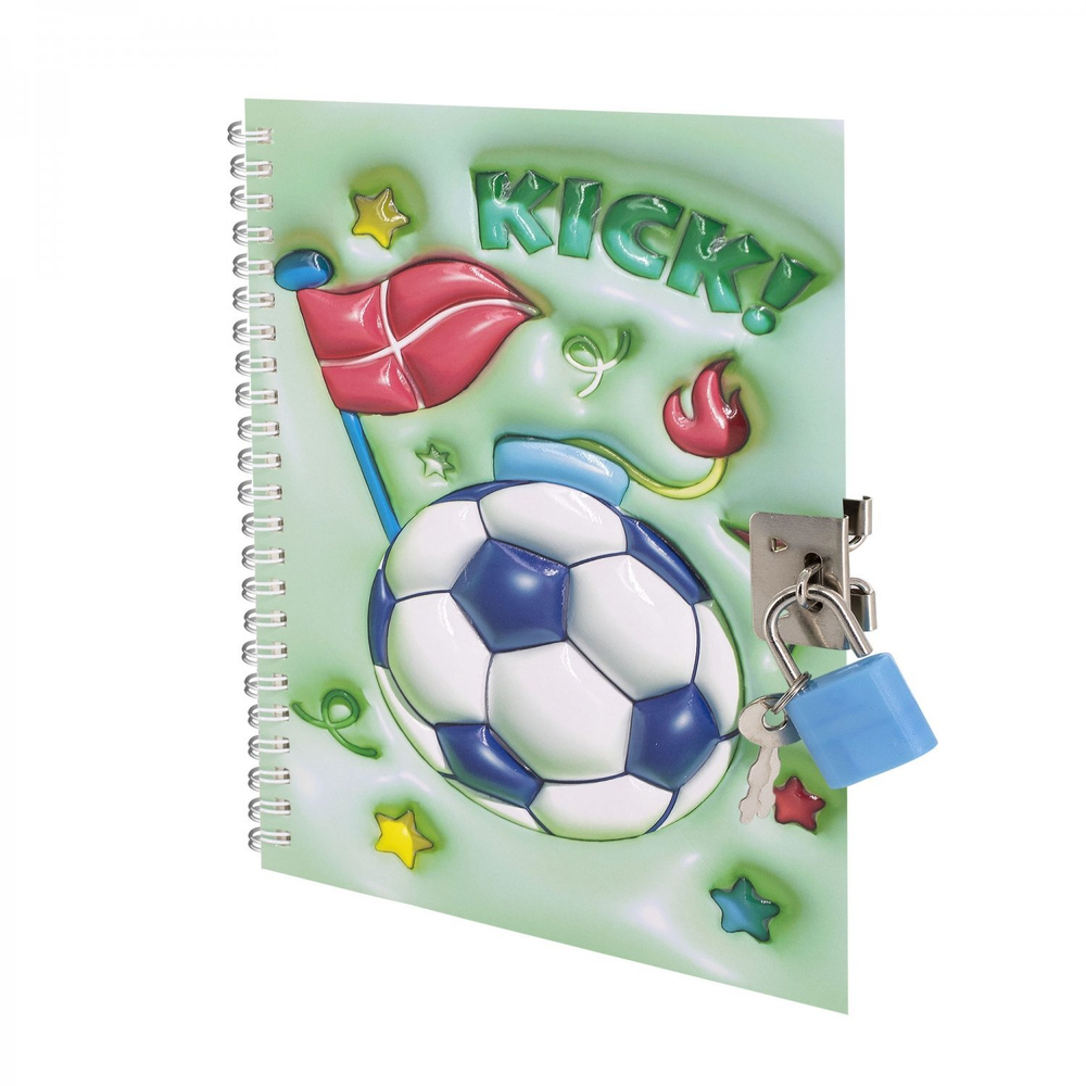 Блокнот в футляре, 17,5 см * 19,5 см, гребень, Alingar, ламинация, конгрев, эффект 3D, ручка, замочек, клетка, 45 л., "Футбол"