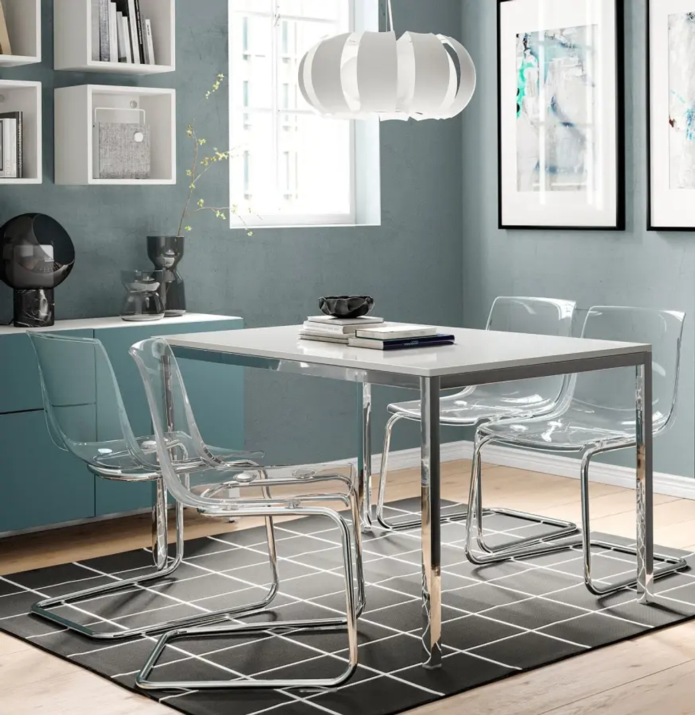 Стол обеденный - IKEA TORSBY, 135х85х75 см, белый/металлик, ТОРСБИ ИКЕА