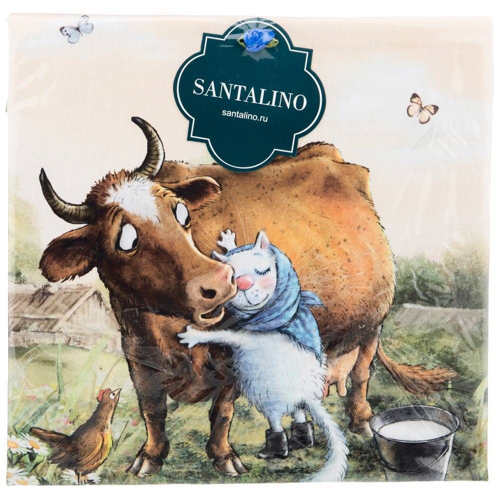 НАБОР САЛФЕТОК ИЗ 2-Х ШТ "СИНИЕ КОТЫ. ПРО ЛЮБОВЬ",40Х40СМ, 100% ХЛОПОК,ТВИЛ, БЕЖ