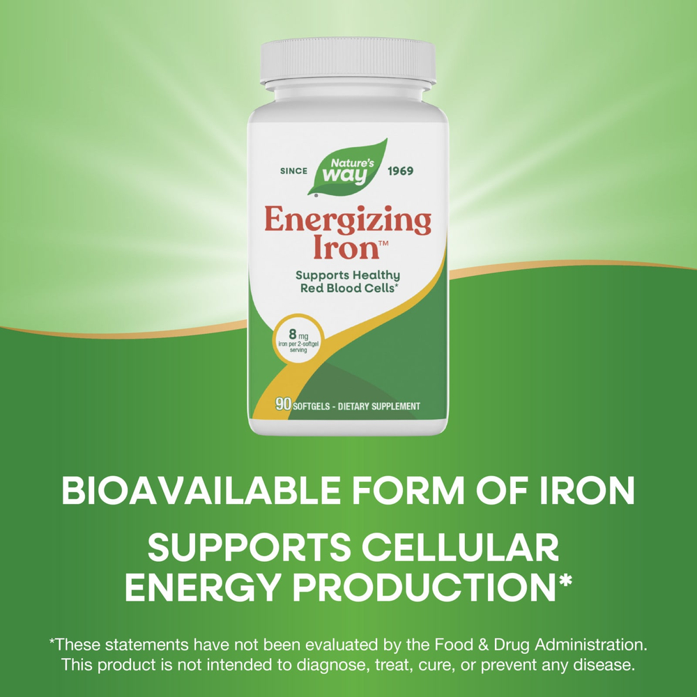 Nature's Way, Energizing Iron, формула с двойным железом, 90 мягких желатиновых капсул