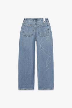 ZARA ДЖИНСЫ RELAXED ОВЕРСАЙЗ С ВЫСОКОЙ ПОСАДКОЙ И СТРАЗАМИ, СИНИЙ