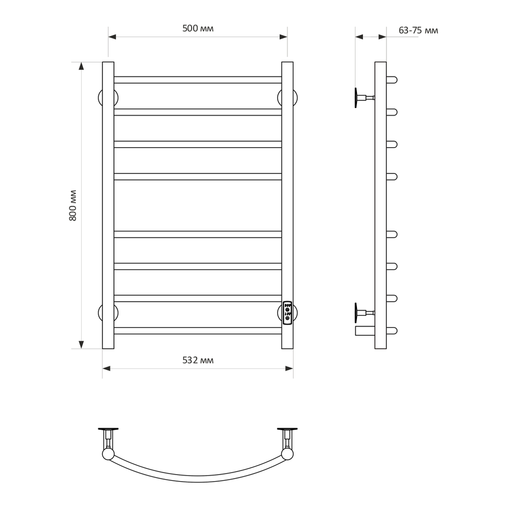 Полотенцесушитель MIXLINE CAPELLA  80х50 (таймер, 318 Вт, 8 перекладин) электрический БЕЛЫЙ