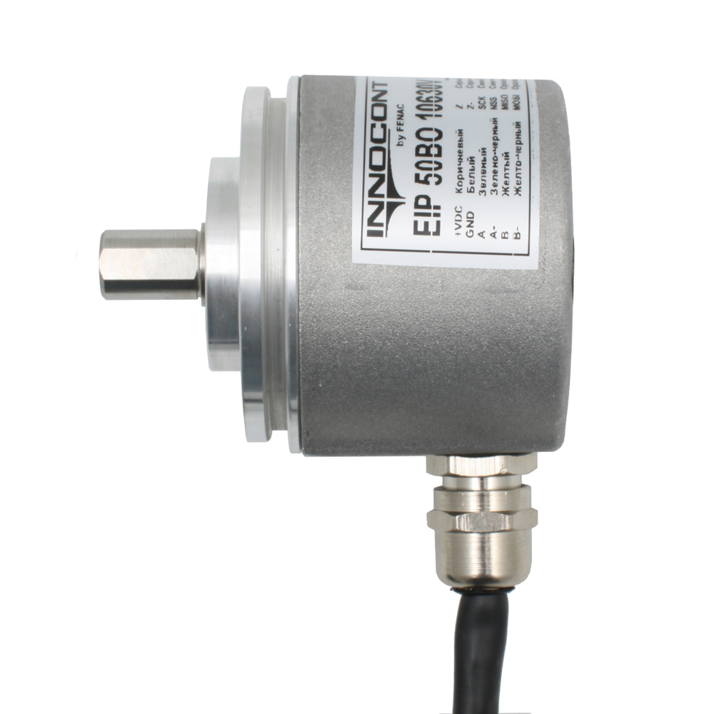 Инкрементальный программируемый энкодер INNOCONT D=50мм, выступающий вал 6мм, 5…30VDC, выход TTL/HTL с инверсией, IP 65