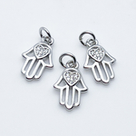 Подвеска Хамса, цвет серебро, фианиты, размер 14*9 мм, цена за 1 шт