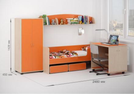 Детская стенка КарИВи Л-№26  Дуб Молочный Оранжевый