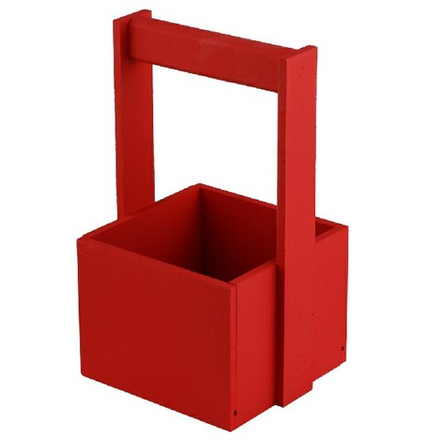 Ящик (дерево) 12,5x12,5xH23см с ручкой (Красный)