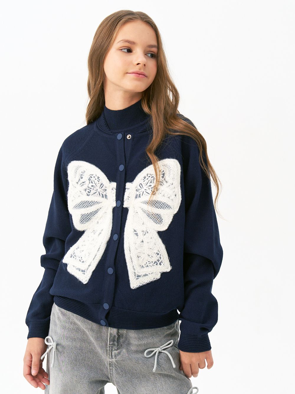 Кардиган для девочки AT1118 синий-белый