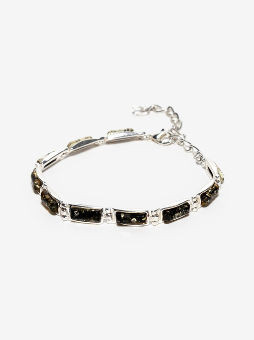 Браслет с натуральным зеленым янтарем в бижутерной оправе