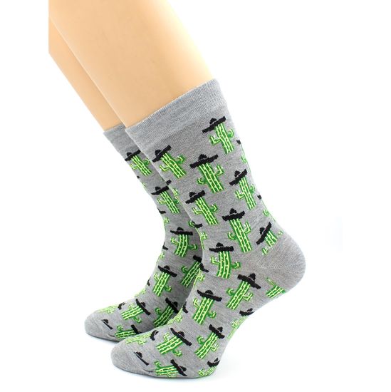 Носки с принтом "Кактус в сомбре?ро" серые Hobby Line