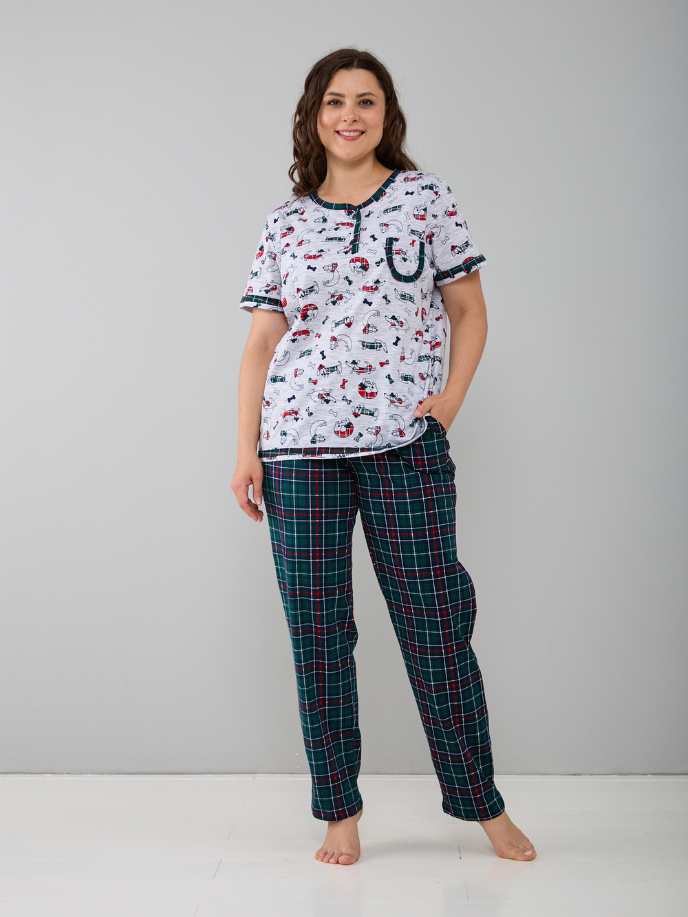 Пижама с брюками КБ-161/собачки-зелклетка