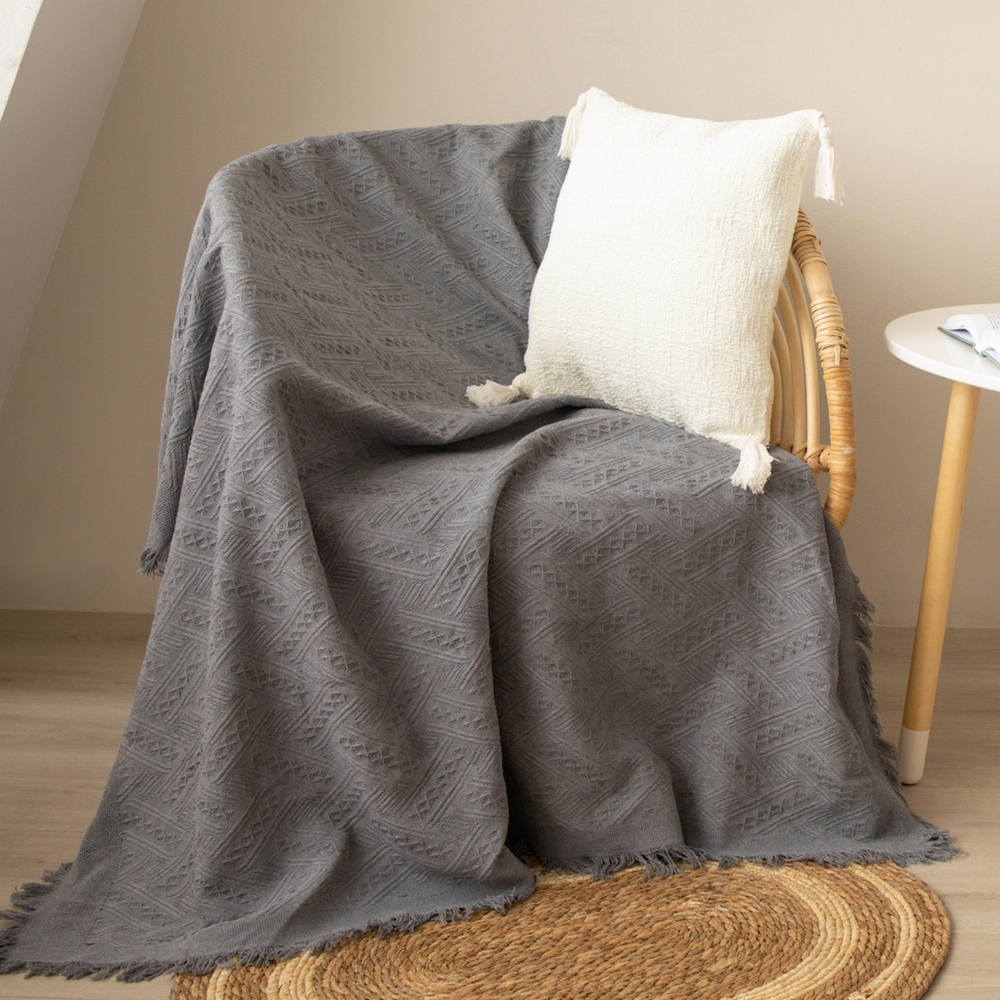 Плед, 130*180 см, цв.темно-серый, 80%хлопок, 20% п/э