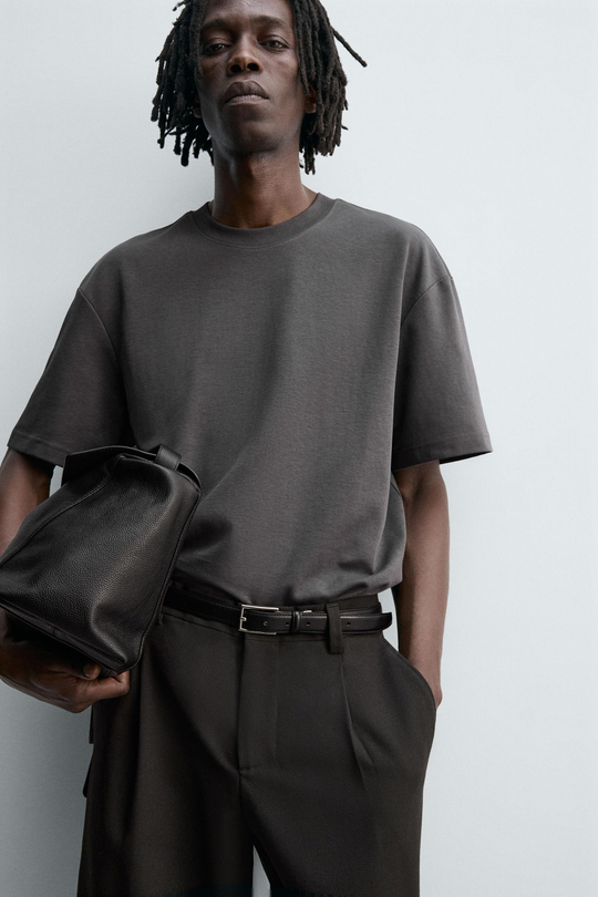 ZARA ФУТБОЛКА RELAXED FIT INTERLOCK, АНТРАЦИТОВЫЙ